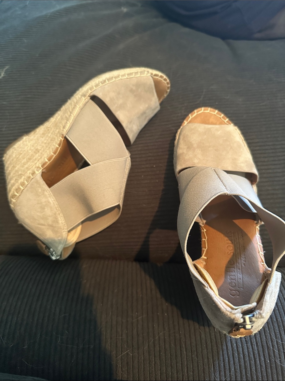 gentle souls Taupe Suede Espadrille Wedge Sandals